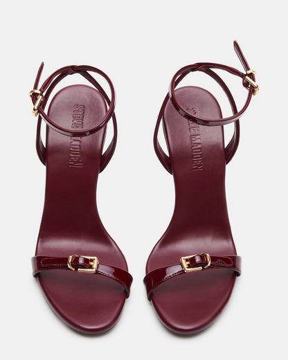 FOXX Burgundy Patent Strappy Stiletto Open-Toe Women's Heel | Steve Madden