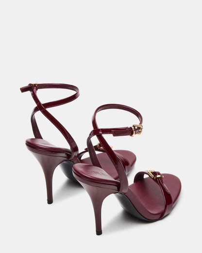 FOXX Burgundy Patent Strappy Stiletto Open-Toe Women's Heel | Steve Madden