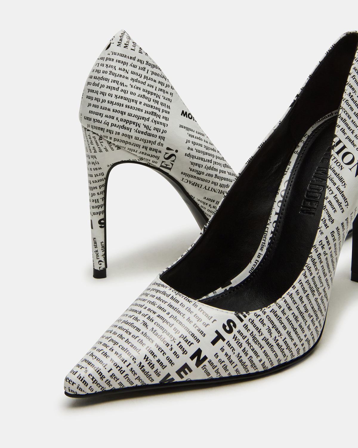 NOIR Newspaper Pointed-Toe Stiletto Pump Women's Heels | Steve Madden