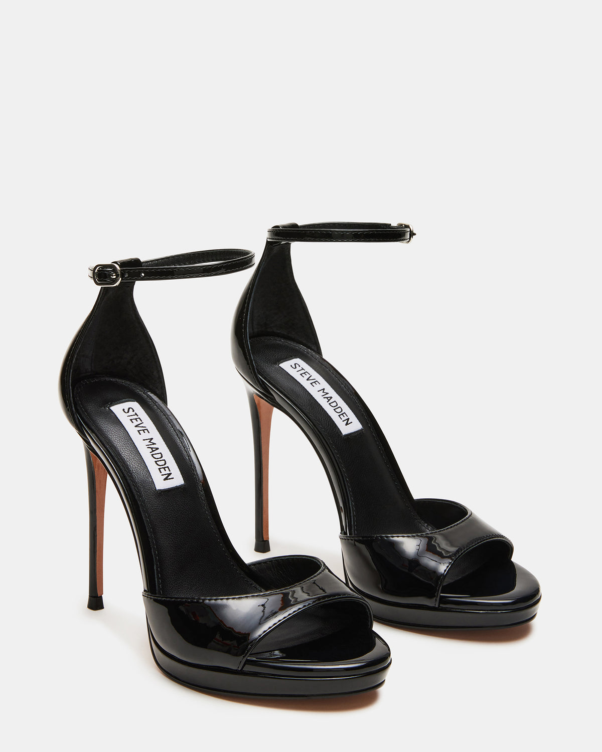 WILEY Black Patent Women's Open Toe Stiletto Heel | Steve Madden