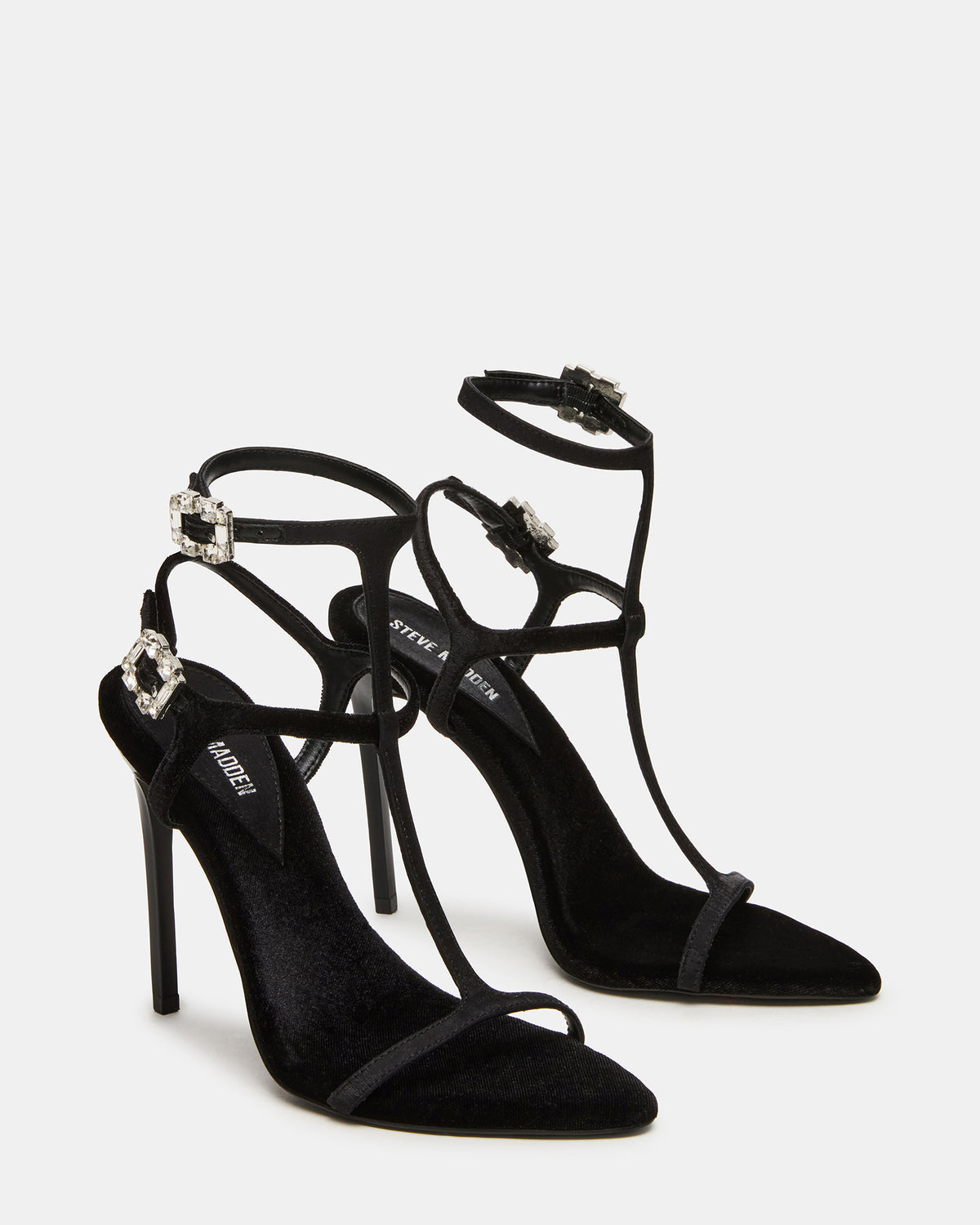 SALMA Black Multi Stiletto Strappy Open-Toe Ankle Strap Women's Heel | Steve Madden