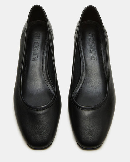 MOLLIE Black Leather Ballet Block Heels | Steve Madden