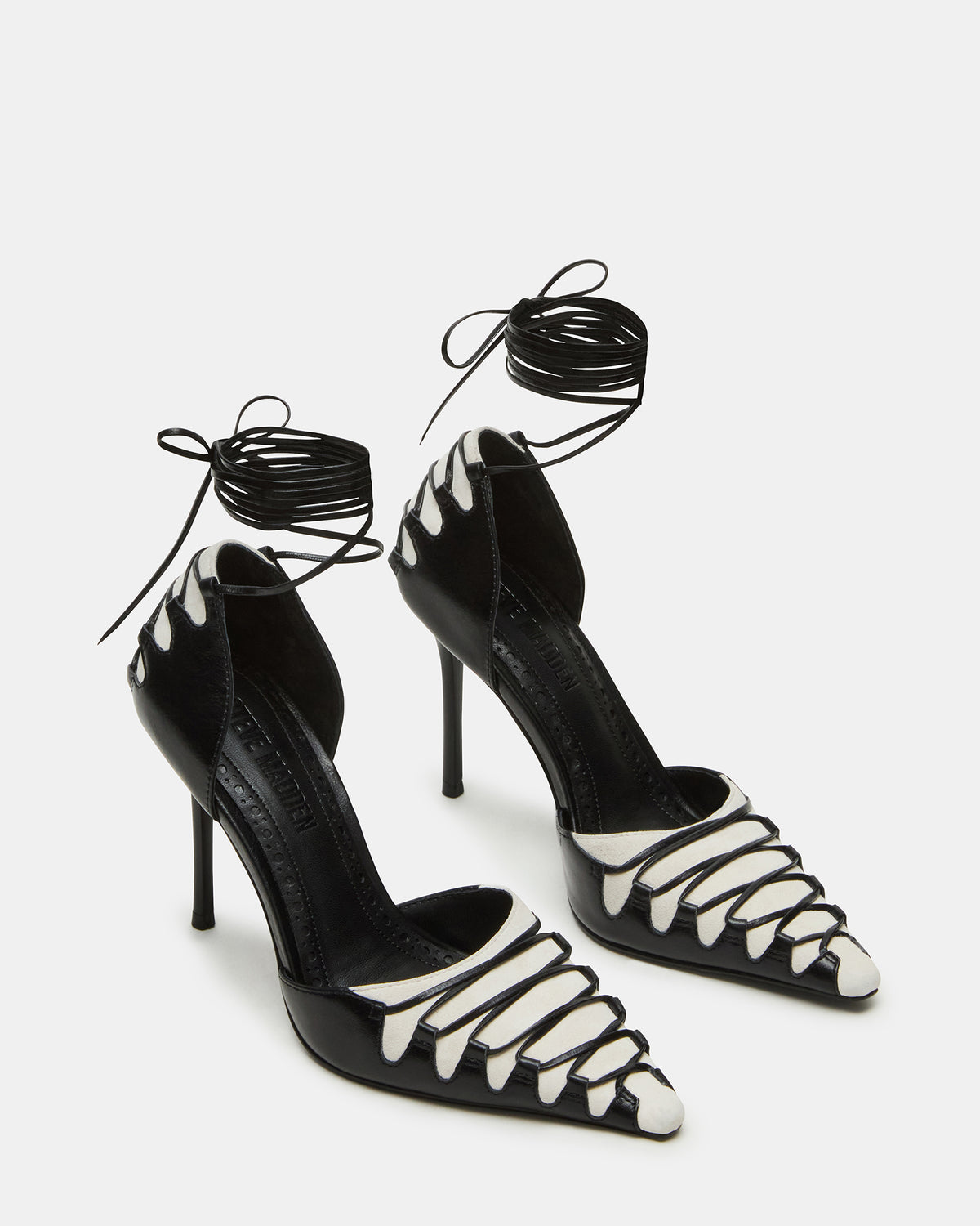 DANGER Black Multi Pointed-Toe Lace-Up Stiletto Pump Women's Heel | Steve Madden