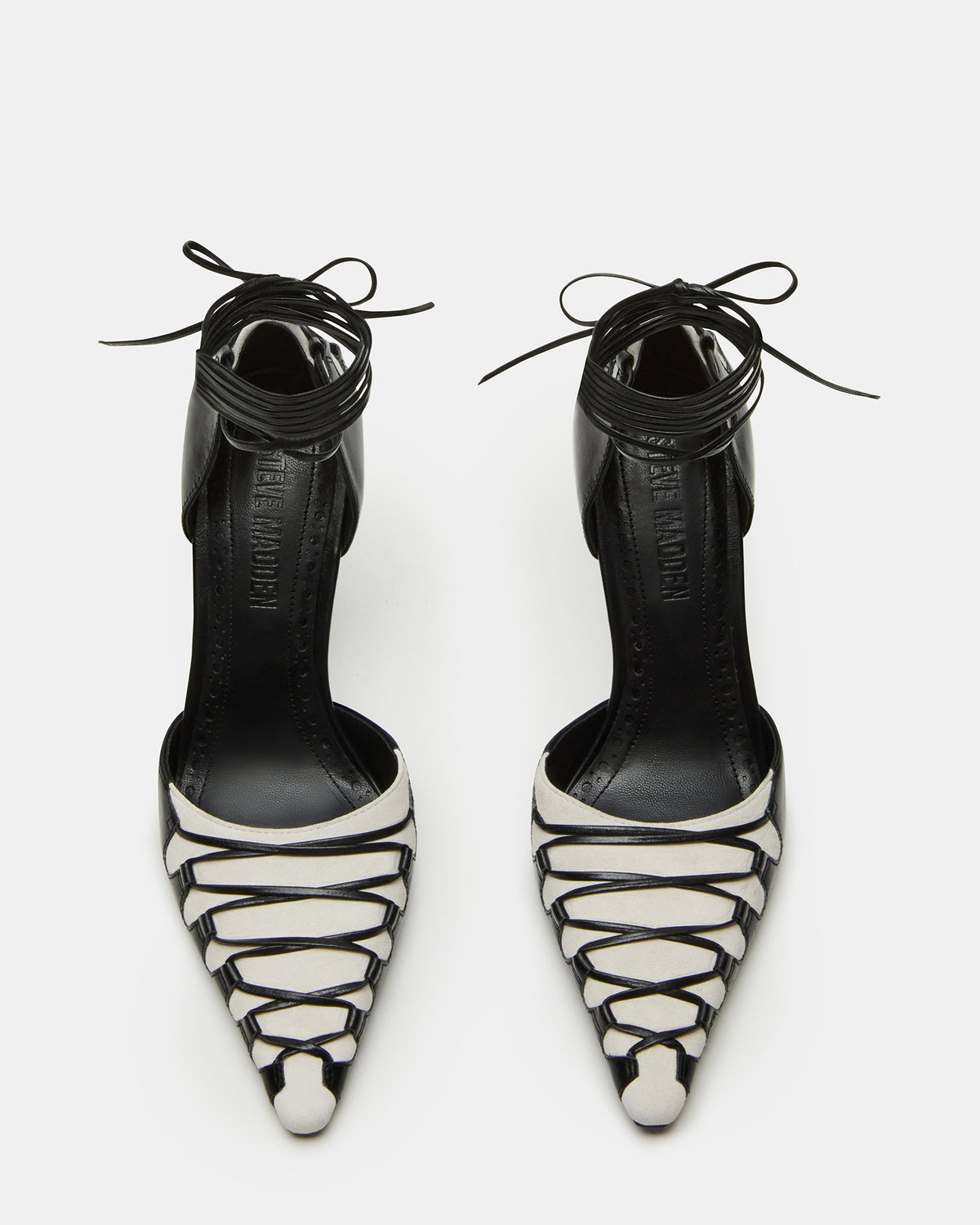 DANGER Black Multi Pointed-Toe Lace-Up Stiletto Pump Women's Heel | Steve Madden