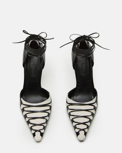 DANGER Black Multi Pointed-Toe Lace-Up Stiletto Pump Women's Heel | Steve Madden
