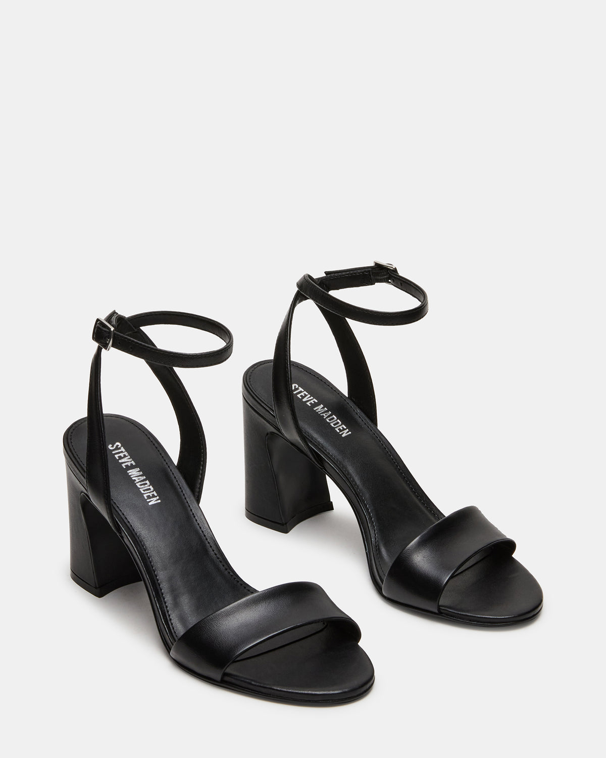 LARAH Black Leather Rounded Toe Block Heel Women's Heel | Steve Madden