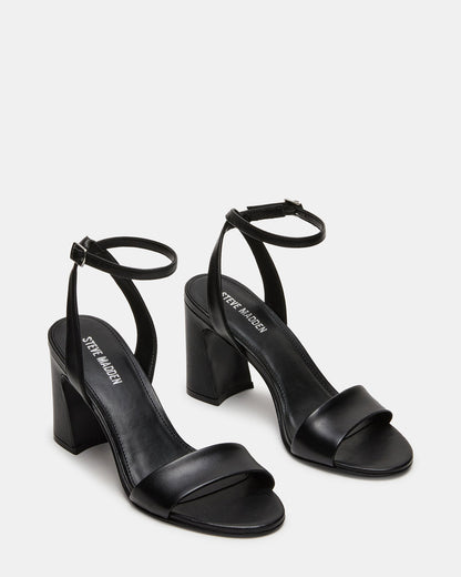LARAH Black Leather Rounded Toe Block Heel Women's Heel | Steve Madden