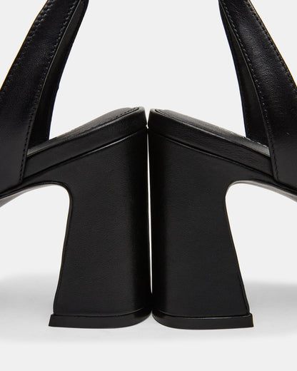 LARAH Black Leather Rounded Toe Block Heel Women's Heel | Steve Madden