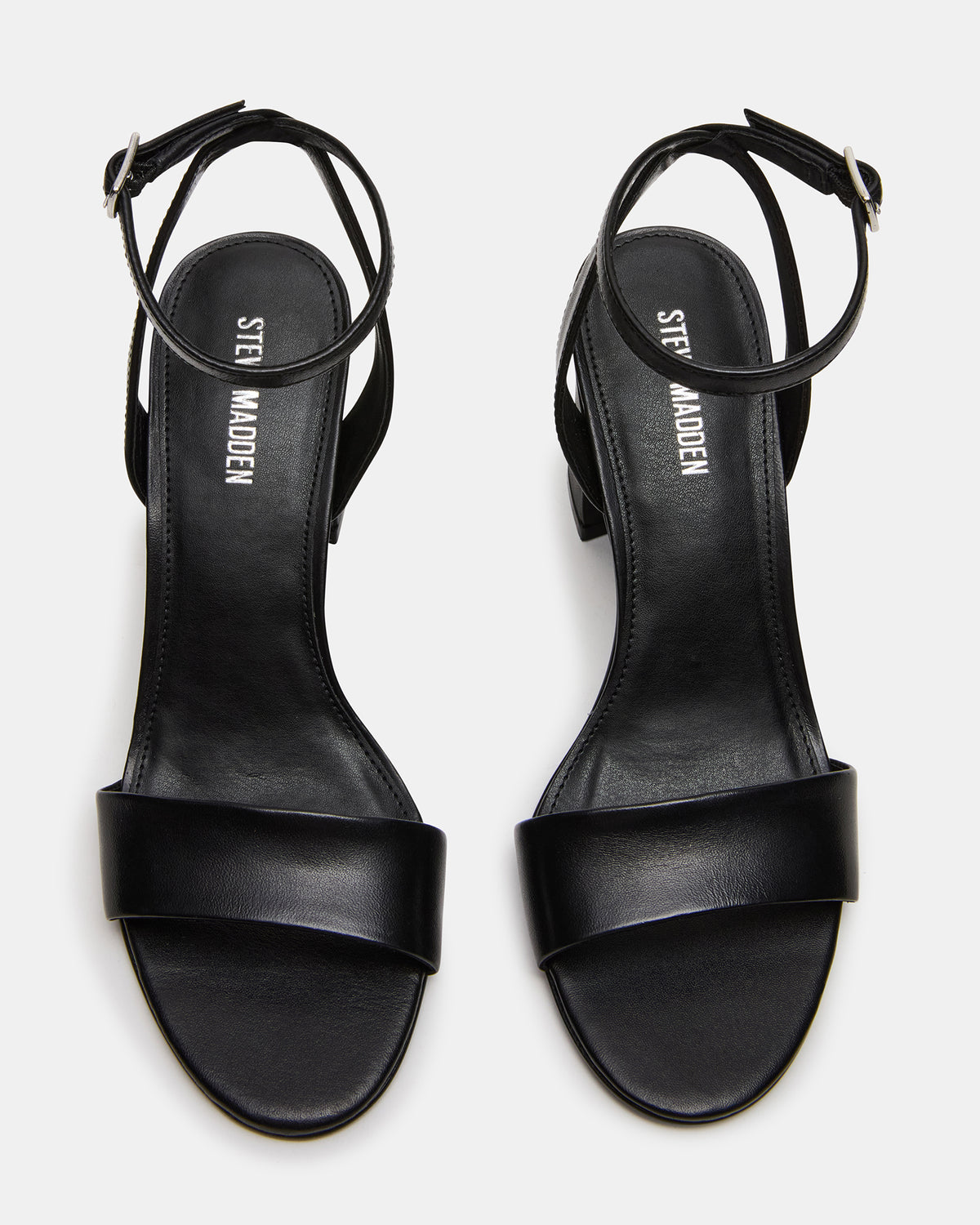 LARAH Black Leather Rounded Toe Block Heel Women's Heel | Steve Madden