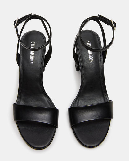 LARAH Black Leather Rounded Toe Block Heel Women's Heel | Steve Madden