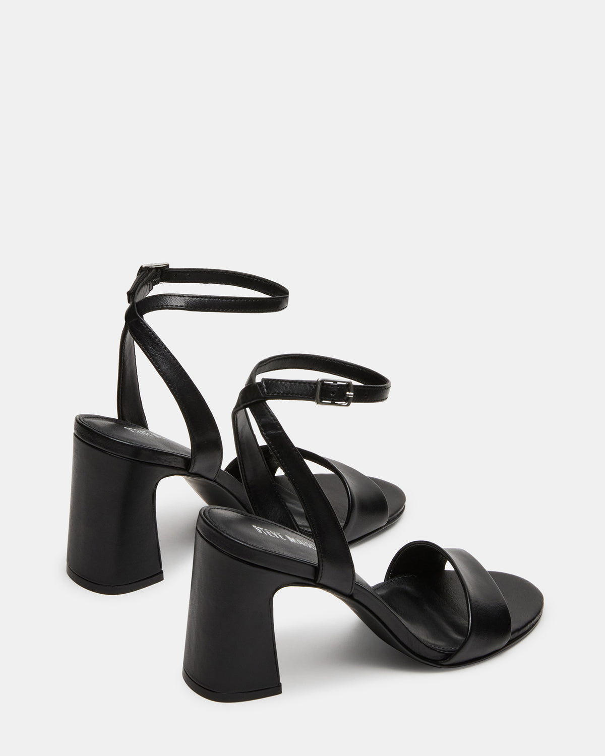 LARAH Black Leather Rounded Toe Block Heel Women's Heel | Steve Madden