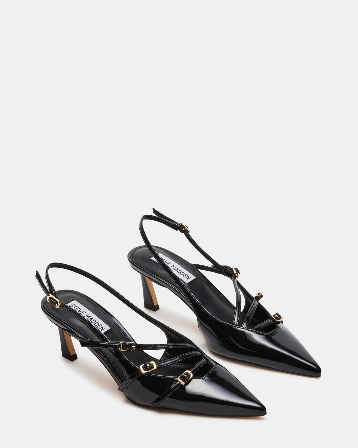 LIANA Black Patent Women's Slingback Pointed-Toe Low Heel | Steve Madden