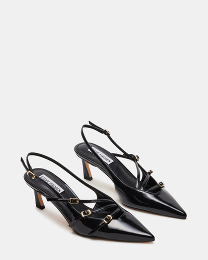 LIANA Black Patent Women's Slingback Pointed-Toe Low Heel | Steve Madden