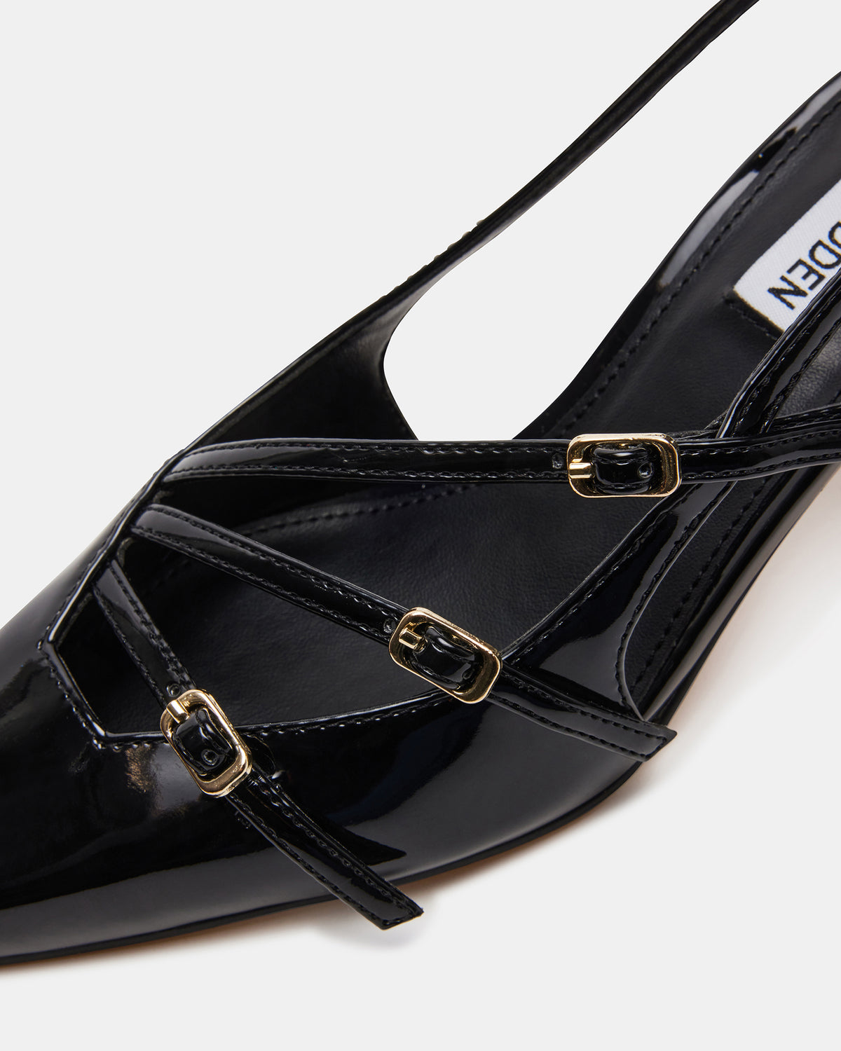 LIANA Black Patent Women's Slingback Pointed-Toe Low Heel | Steve Madden