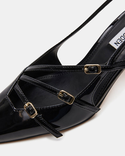 LIANA Black Patent Women's Slingback Pointed-Toe Low Heel | Steve Madden