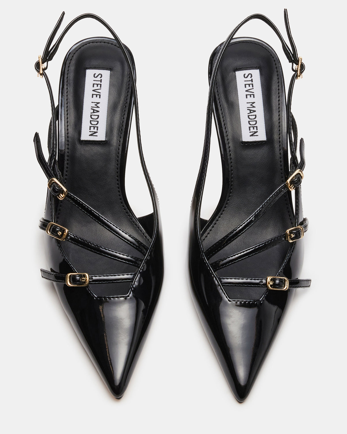 LIANA Black Patent Women's Slingback Pointed-Toe Low Heel | Steve Madden