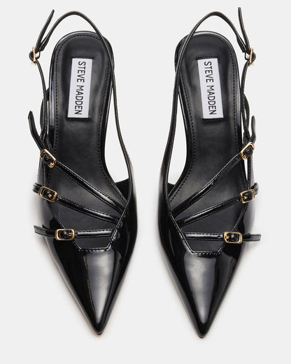 LIANA Black Patent Women's Slingback Pointed-Toe Low Heel | Steve Madden