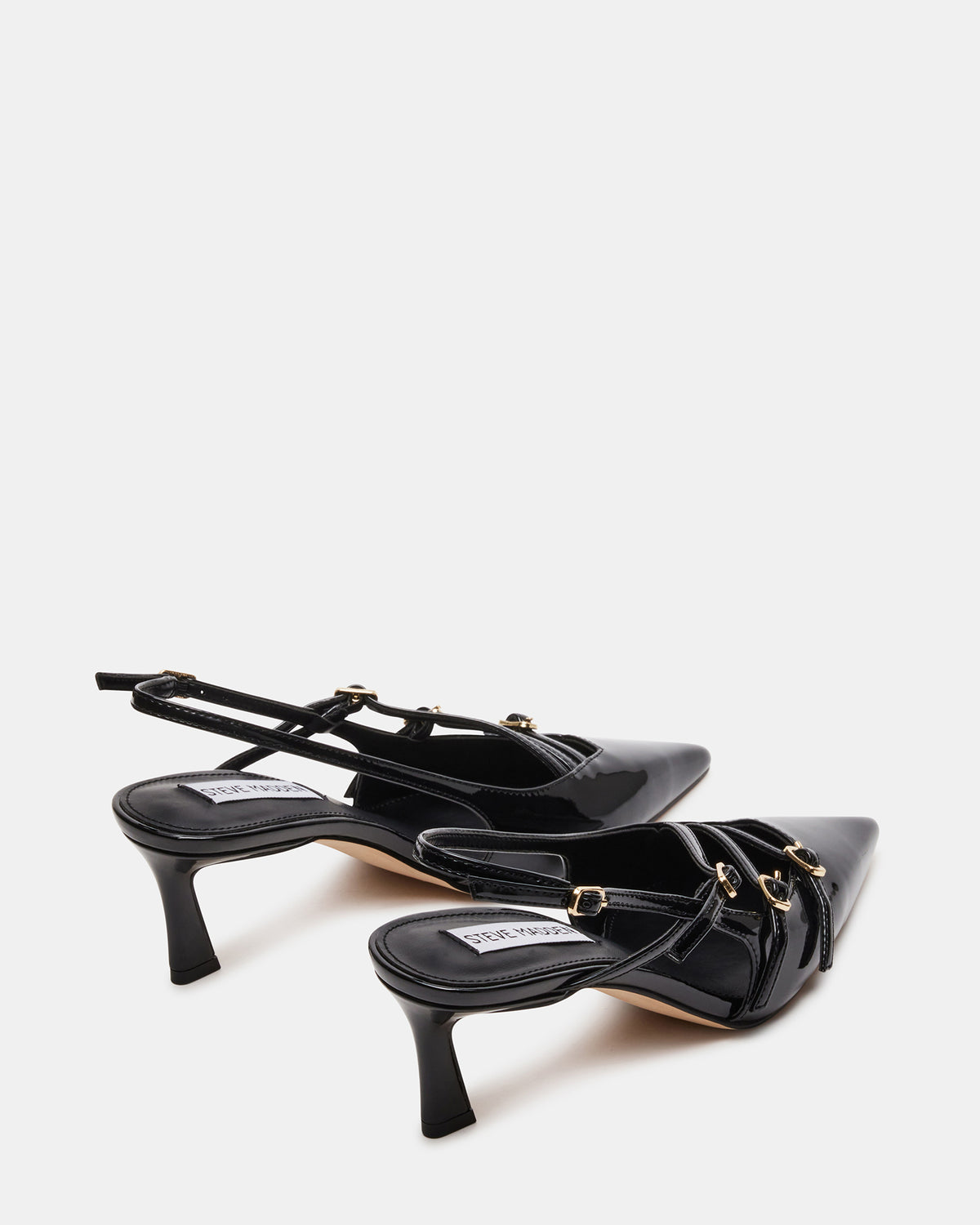 LIANA Black Patent Women's Slingback Pointed-Toe Low Heel | Steve Madden