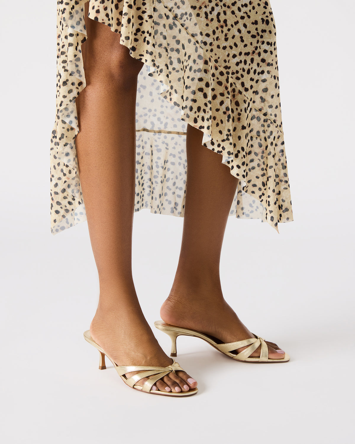 CARY Gold Leather Square-Toe Strappy Mule Women's Heel | Steve Madden