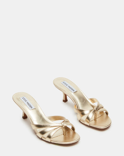 CARY Gold Leather Square-Toe Strappy Mule Women's Heel | Steve Madden