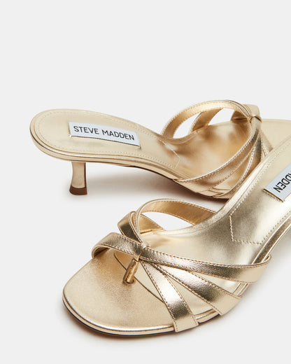 CARY Gold Leather Square-Toe Strappy Mule Women's Heel | Steve Madden