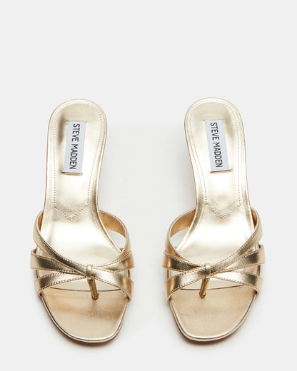 CARY Gold Leather Square-Toe Strappy Mule Women's Heel | Steve Madden