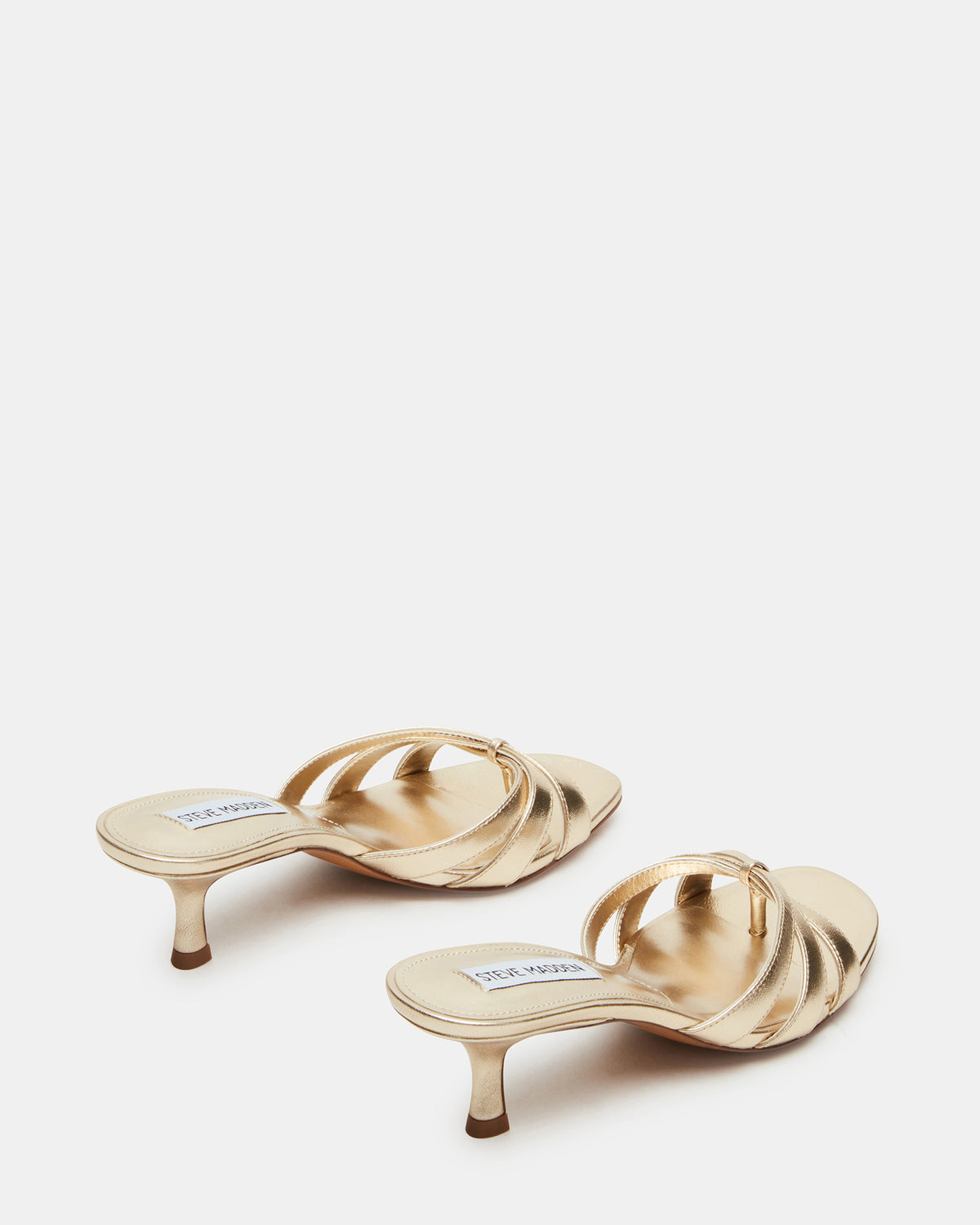 CARY Gold Leather Square-Toe Strappy Mule Women's Heel | Steve Madden