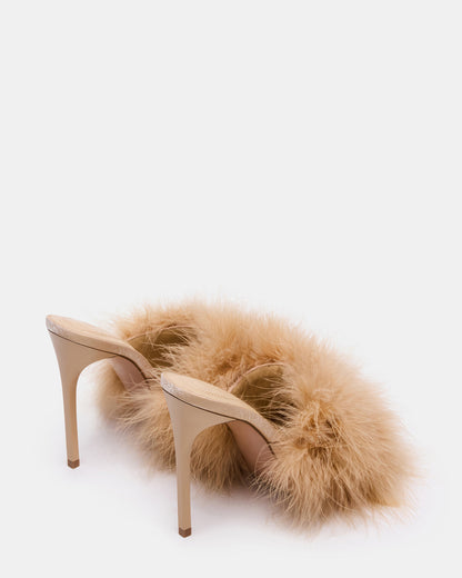 ASHBEY Tan Multi Pointed-Toe Feather Mule Stiletto Women's Heel | Steve Madden