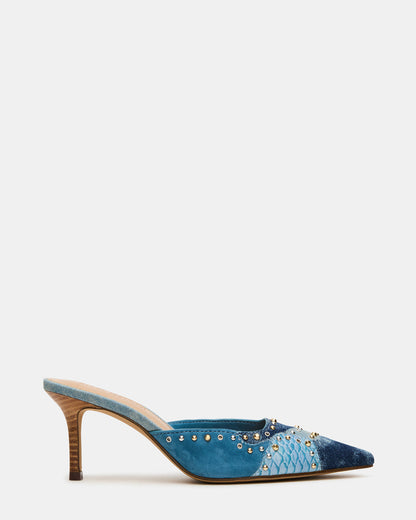 ALEXI Denim Multi Studs Pointed-Toe Mule Women's Heel | Steve Madden