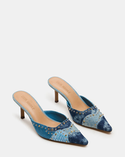 ALEXI Denim Multi Studs Pointed-Toe Mule Women's Heel | Steve Madden