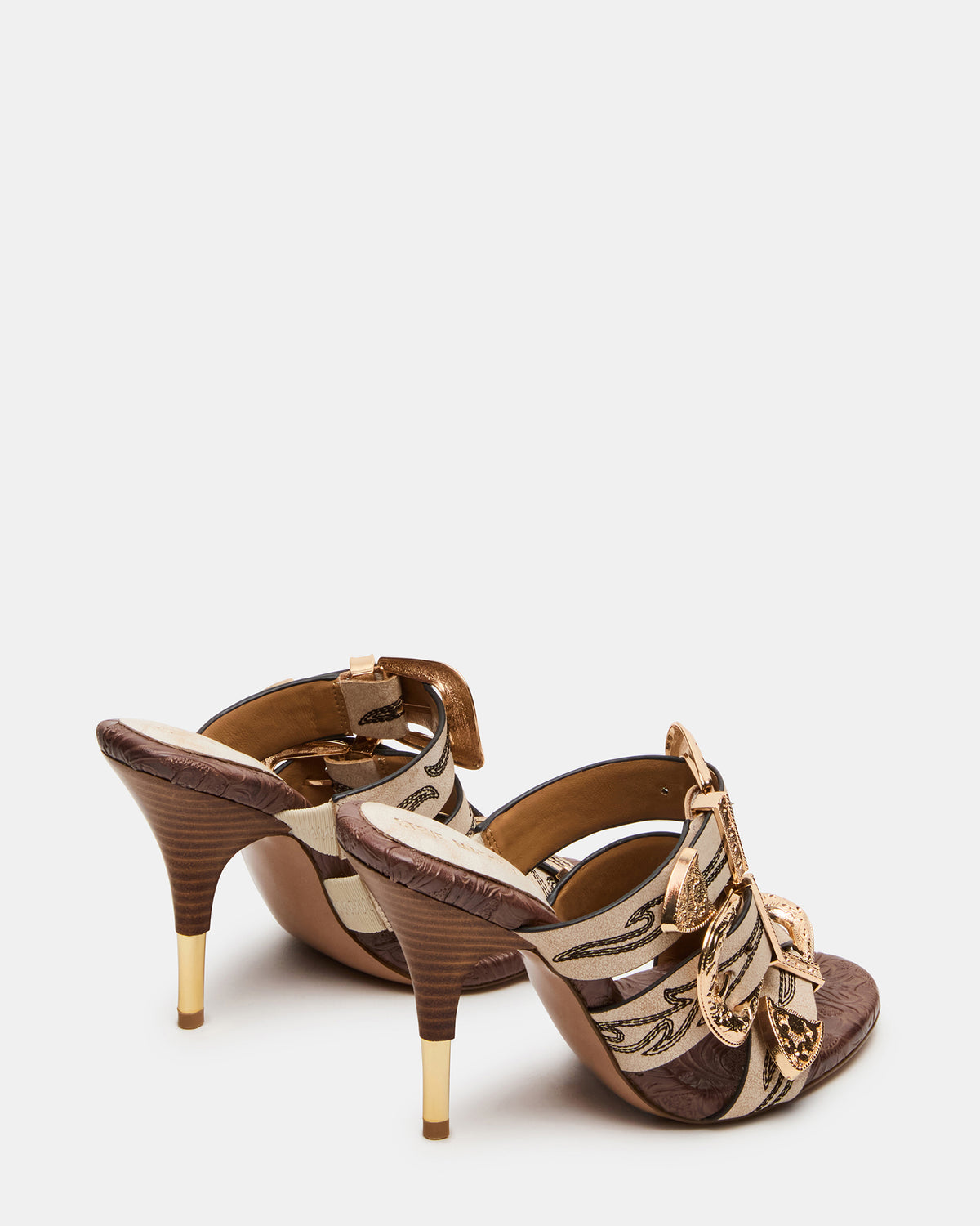 FARRA White Distressed Western-Inspired Stiletto Buckle Mule Women's Heel | Steve Madden