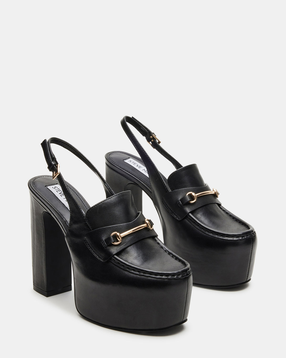 QUINN Black Leather Platform Slingback Heel | Women's Heels | Steve Madden
