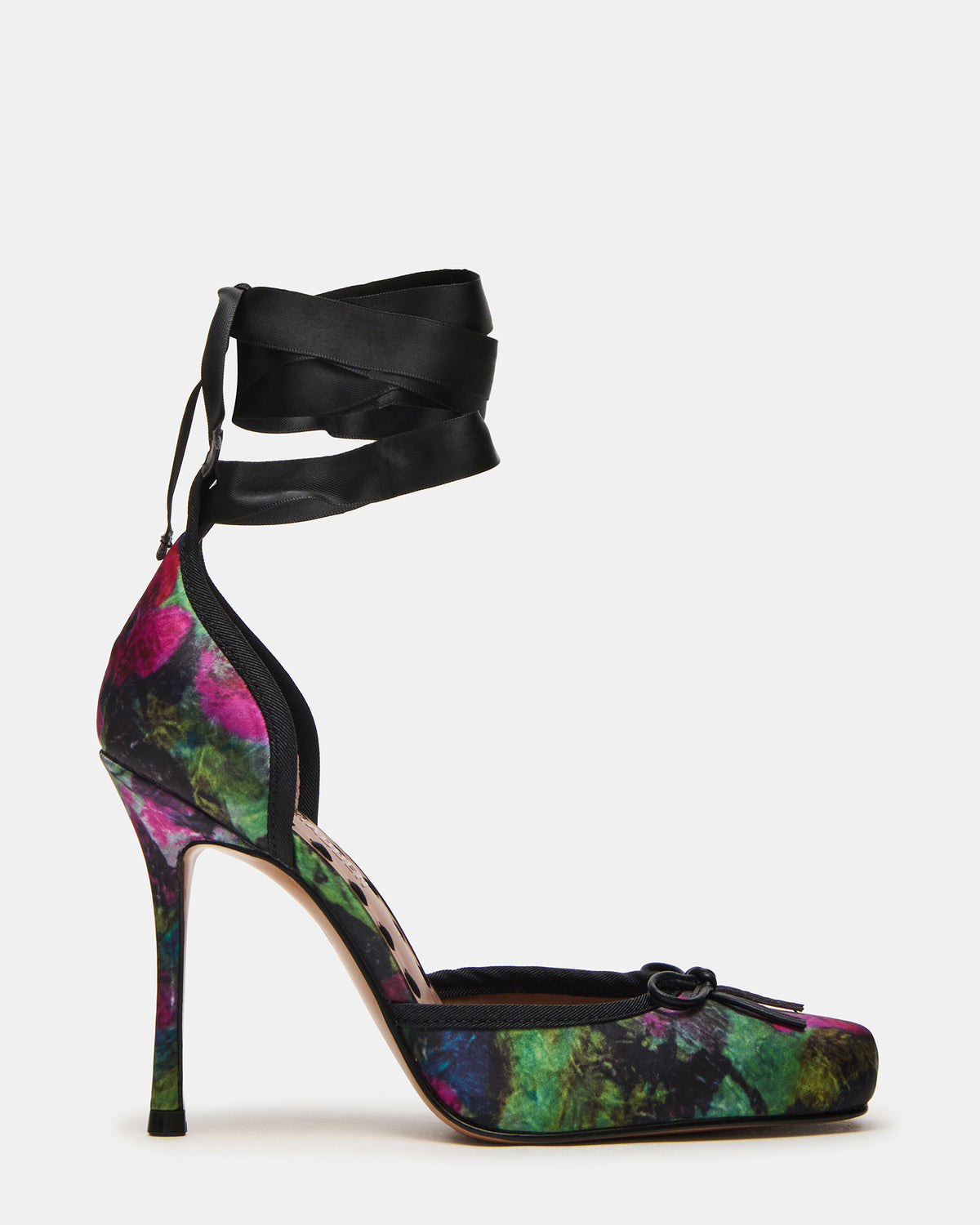 LARINA Floral Satin Square-Toe Stiletto Pump Lace-Up Women's Heel | Steve Madden