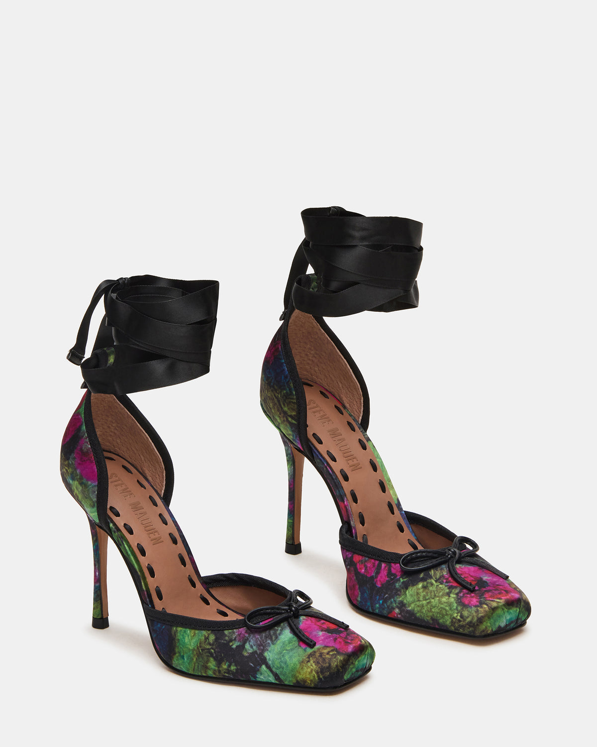 LARINA Floral Satin Square-Toe Stiletto Pump Lace-Up Women's Heel | Steve Madden