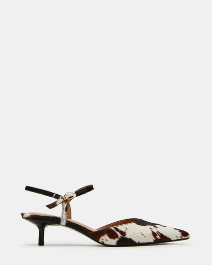 ADELAIDE Brown Cow Print Women's Pointed-Toe Kitten Heel | Steve Madden