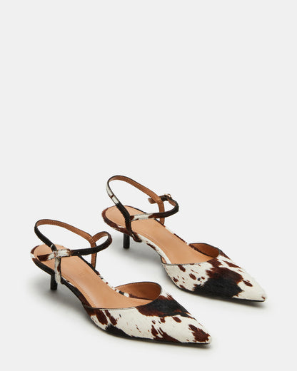 ADELAIDE Brown Cow Print Women's Pointed-Toe Kitten Heel | Steve Madden