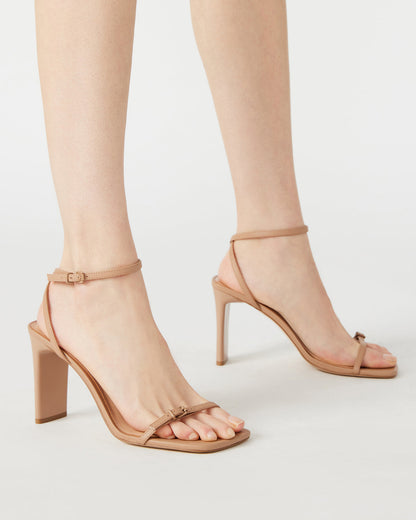 AILENE Tan Leather Square Toe Dress Sandal | Women's Heels | Steve Madden