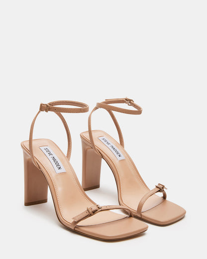 AILENE Tan Leather Square Toe Dress Sandal | Women's Heels | Steve Madden