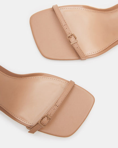 AILENE Tan Leather Square Toe Dress Sandal | Women's Heels | Steve Madden