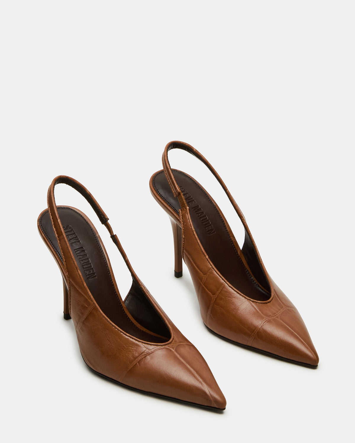 ANDROMEDA Tan Crocodile Slingback Pointed-Toe Stiletto Pump Women's Heel | Steve Madden