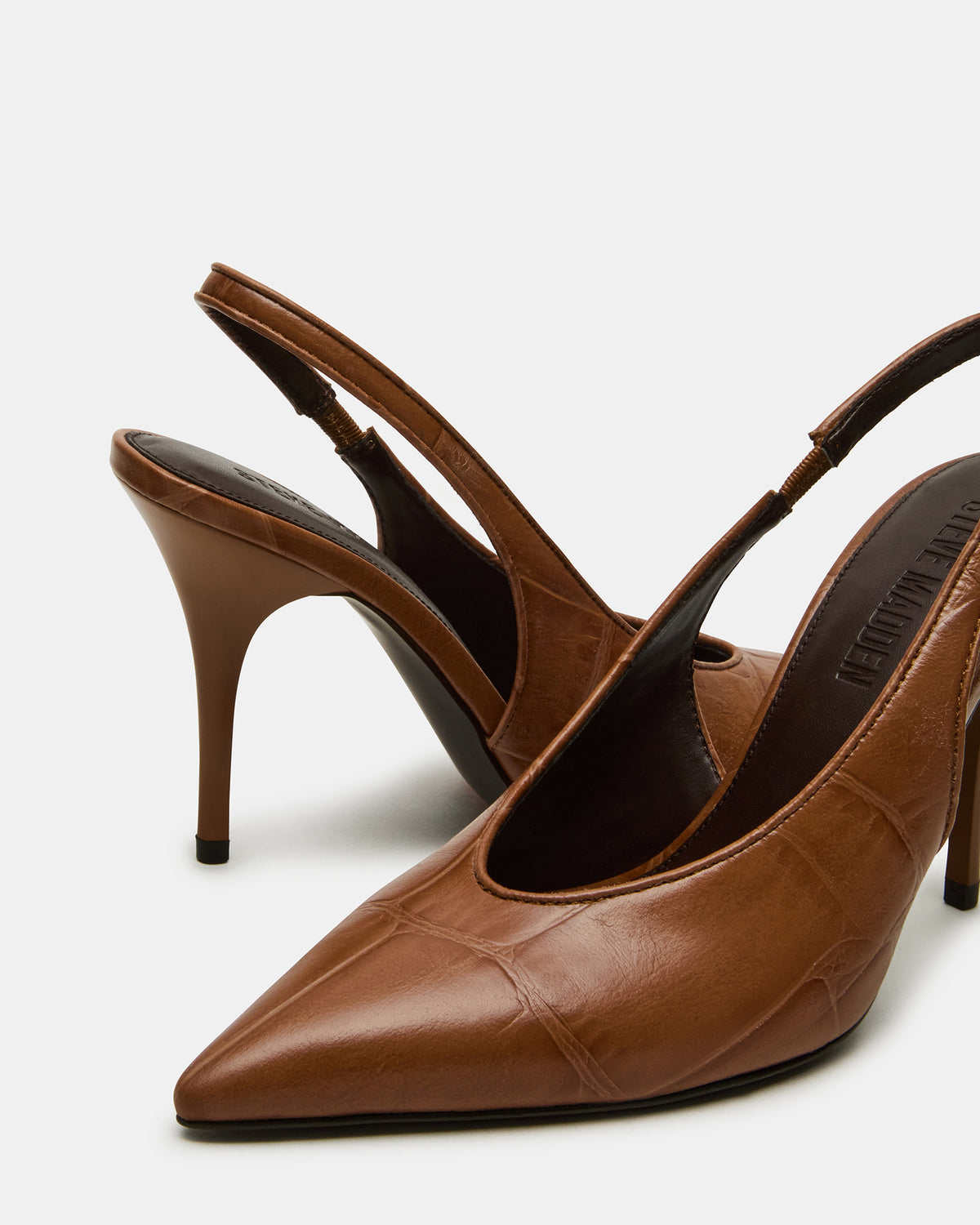 ANDROMEDA Tan Crocodile Slingback Pointed-Toe Stiletto Pump Women's Heel | Steve Madden