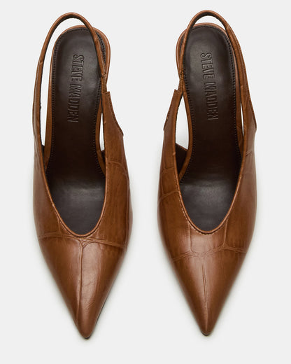 ANDROMEDA Tan Crocodile Slingback Pointed-Toe Stiletto Pump Women's Heel | Steve Madden