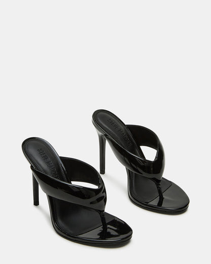 SABINE Black Patent Thong Mule Women's Heel | Steve Madden