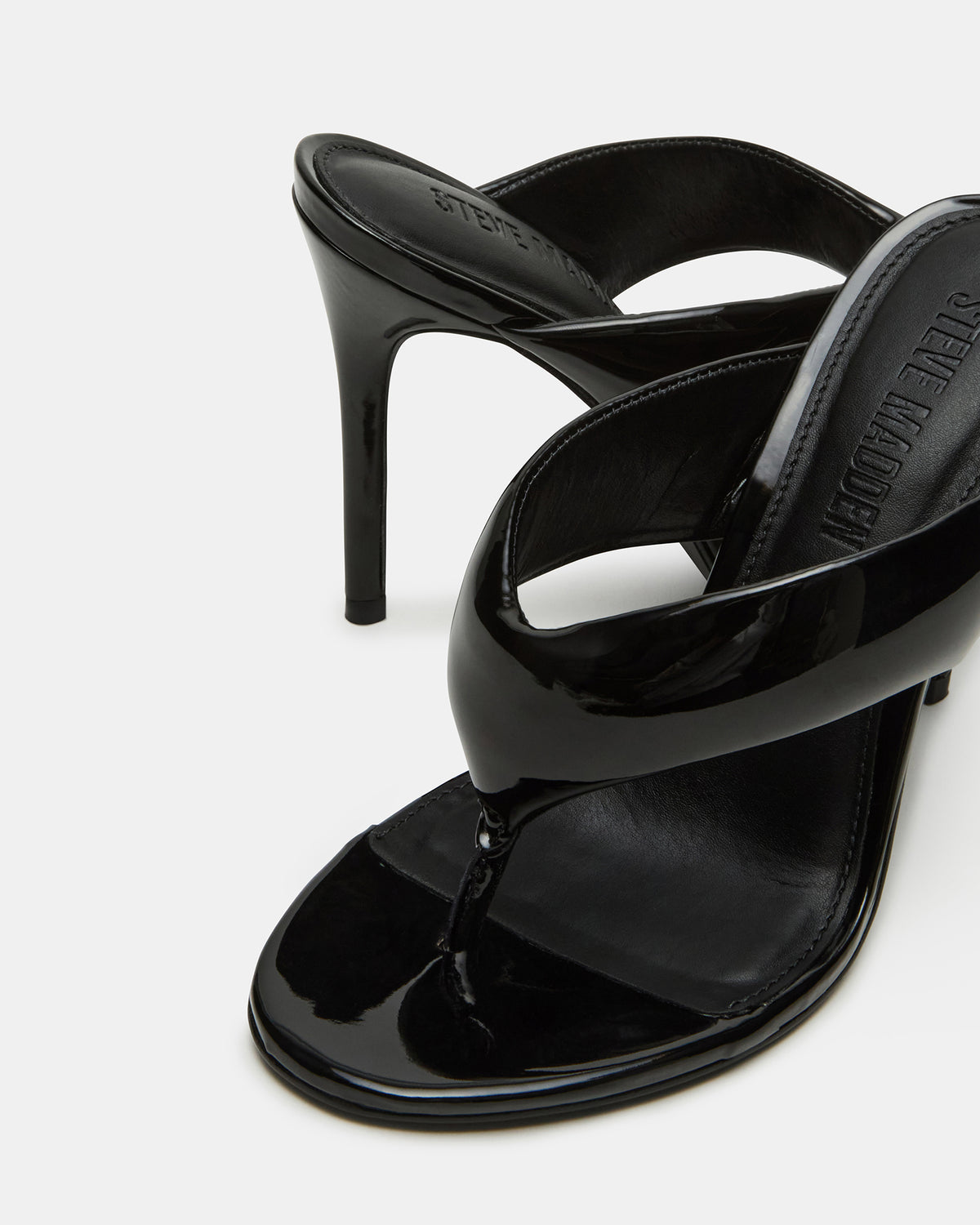 SABINE Black Patent Thong Mule Women's Heel | Steve Madden