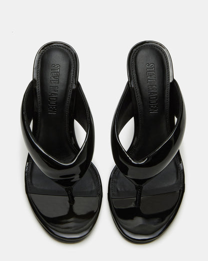 SABINE Black Patent Thong Mule Women's Heel | Steve Madden