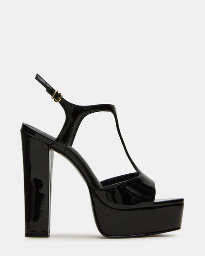 TAMI Black Patent Strappy Platform Women's Heel | Steve Madden