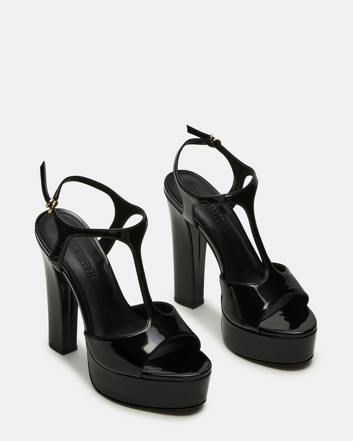 TAMI Black Patent Strappy Platform Women's Heel | Steve Madden