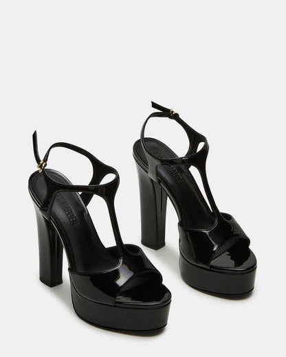 TAMI Black Patent Strappy Platform Women's Heel | Steve Madden