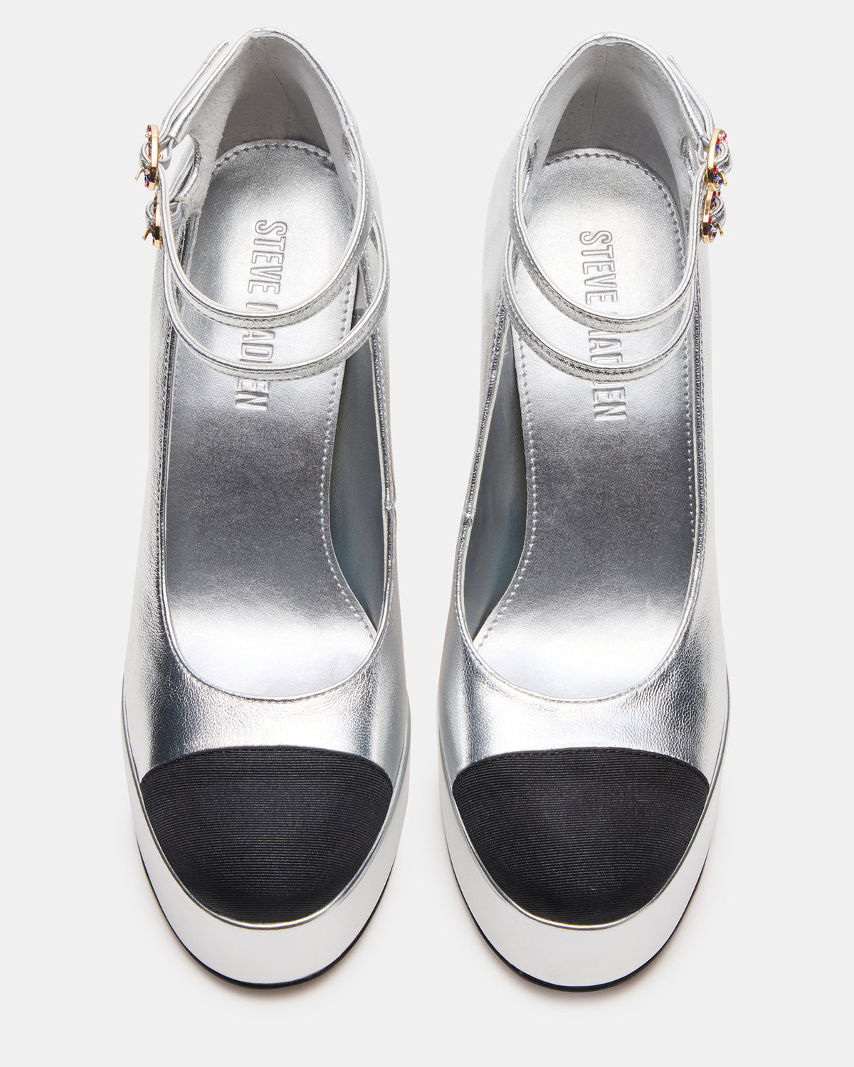 PEYTON Silver Leather Block Heel Platform Women's Heel | Steve Madden