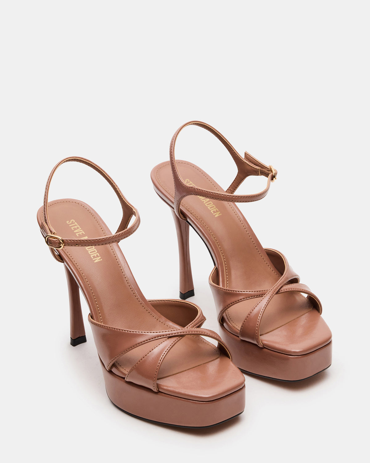 SCARLET Mocha Square-Toe Strappy Platform Women's Heel | Steve Madden